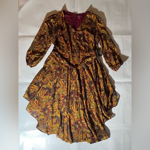 NEW Plus Size Vince Camuto Asymmetrical Hem Pickled Beet Long Sleeve Dress - Picture 3 of 12